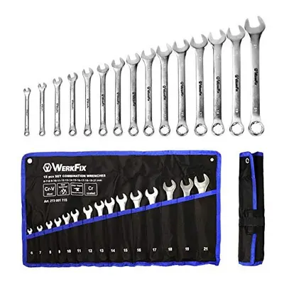 WerkFix Combination Spanner Set 15-Piece mm Made of CRV Steel, Laser-Marked, matt-Finished, in T