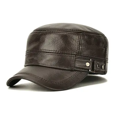 (coffee, cm) Northwood Winter Warm Men&apos;s Genuine Leather Flat Top Hats With Ear Protection 