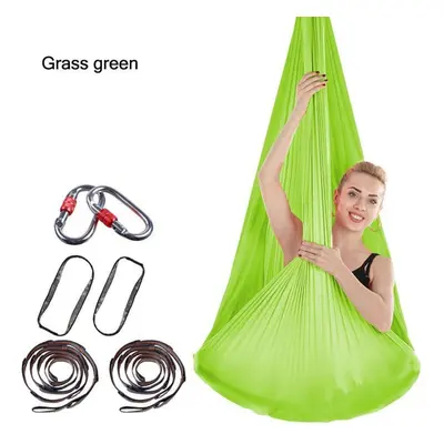 (grass green) 4x2.8m Elastic Aerial Yoga Hammock Aerial Silk Yoga Swing Antigravity Yoga Belt Ho