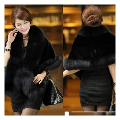 (black, One Size) Women Ladies Faux Fur Shawl Cloak Cardigan Sweater Cape Poncho Coat