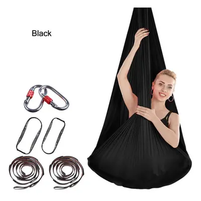 (black) 4x2.8m Elastic Aerial Yoga Hammock Aerial Silk Yoga Swing Antigravity Yoga Belt Home Bod