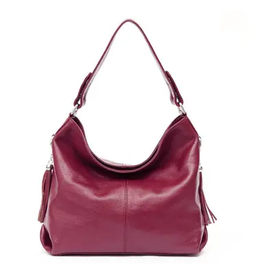 (dark red) Zency New Fashion Soft Real Genuine Leather Tassel Women Handbag Elegant Ladies Hobo 