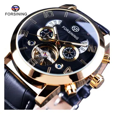 (grey,gold) Forsining Men&apos;s Luxury Tourbillon Automatic Mechanical Watch Wave Designdate Di