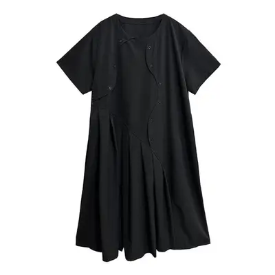 (black, One Size) Xitao Asymmetrical Pleated Dress Hqq2310