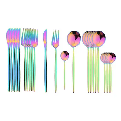 (multicolor, 24pcs) 24pcs Black Handle Golden Cutlery Set Stainless Steel Knife Fork Spoon Table