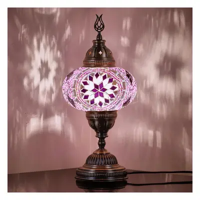 (Lilac) Turkish Moroccan Mosaic Table Bedside Night Tiffany Colorful Lamp Light Lampshade, 30cm,