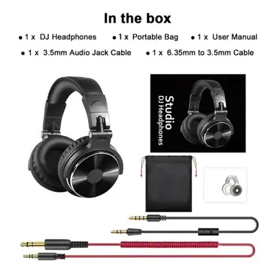 (black) Wired Studio Headphones Stereo Professional Dj Headphone With Microphone Over Ear Monito