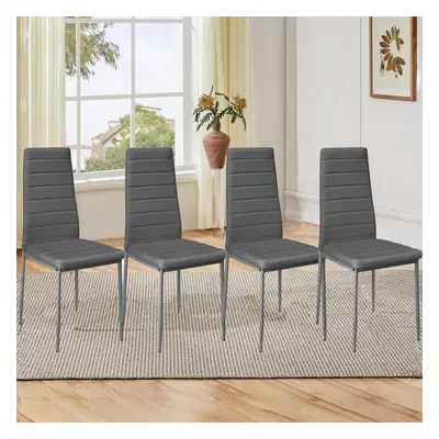 (Grey) Set of Modern PU Leather High Back Kitchen Dining Chairs