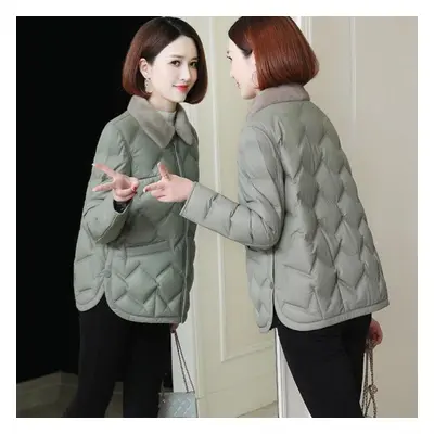 (green, XXL) Fashion Cotton-padded Women&apos;s Winter Thicker New Loose Woolen Collar Ladies Co