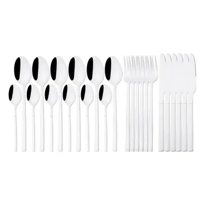 (24pcs-Silver) 24pcs Rainbow Color Cutlery Set Knife Fork Spoon With Rack Dinnerware Set Stainle