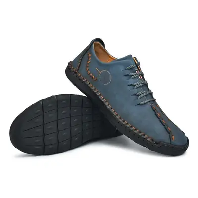 (blue, 40) Men Casual Shoes Leather Fashion Men Sneakers Handmade Breathable Mens Shoes Moccasin