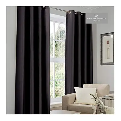 Gaveno Cavailia Luxury Thermal Fully Lined Pair of Eyelet BLACK OUT CURTAINS Black 90x90 Inches