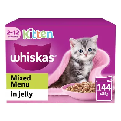 144 X 85G Whiskas Kitten Mixed Menu Wet Cat Food Pouches in Jelly