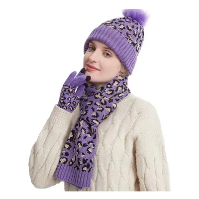 (C) Women's Set Thick Knitted Hat Scarf and Touch Screen Glove