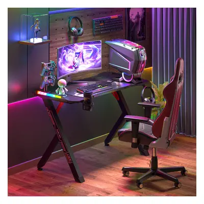 (L(1.2m long)) RGB Gaming Desk Ergonomic Computer Table Black