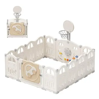 (Milky-White) UBRAVOO Foldable Baby Playpen, Fun Activity Centre