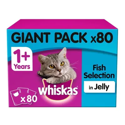 WHISKAS 1+ Cat Pouches Fish Selection In Jelly 80x100g Giant Pack