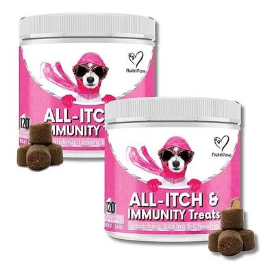 NutriPaw All-Itch Immunity Treats For Dogs - Soothe Itchy Paws, Eyes, Ears, Skin - Stop Itching,