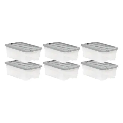 Amazon Basics Plastic Storage Bins with Lids, Stackable, Quart, Clear/Grey, Set of