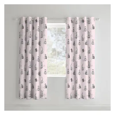 Catherine Lansfield Woodland Friends Printed Easy Care, Eyelet Curtains, Pink, x Inch