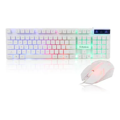 (white & rainbow light) Wired Keyboard & Mouse Set Keys USB Wired Gaming Luminous LED Backlight 