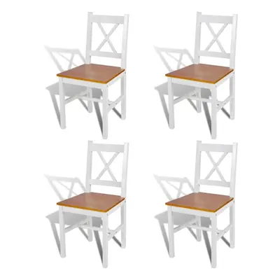 vidaXL 4x Dining Chairs Wood White and Natural Colour Kitchen Furniture Seat