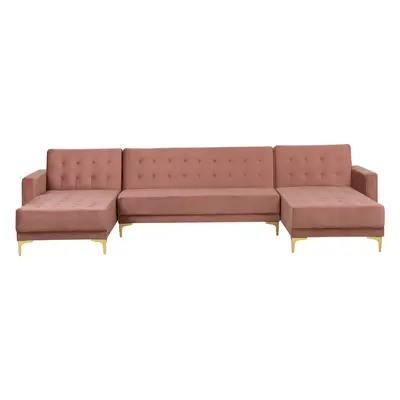 5 Seater U-Shaped Modular Velvet Sofa Pink ABERDEEN