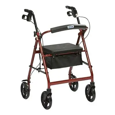 Red Aluminium Rollator with Padded Seat and Vinyl Underseat Bag