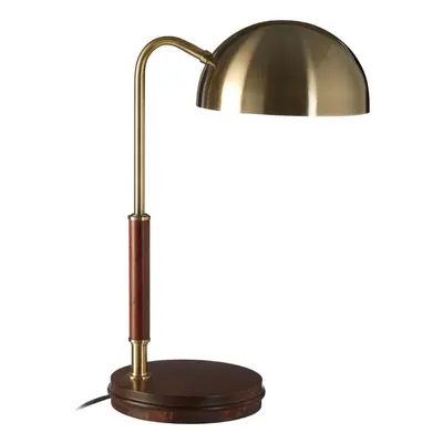 Wooden Base Antique Brass Finish Task Lamp, Linear Tube Design Bedside Table Light, Sleek Lamp O