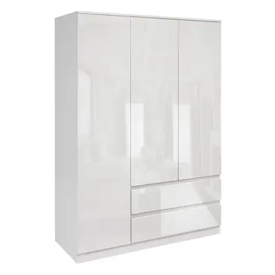 ((White)) Door Wardrobe High Gloss Clothing Cabinet Hanger Organiser