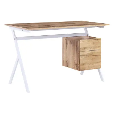 Home Office Desk with Storage Light Wood ASHLAND