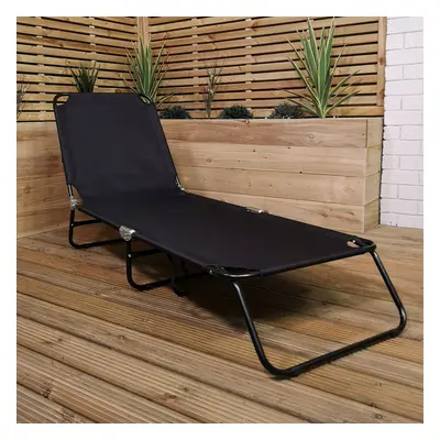 Black Outdoor Garden Patio Reclining Oxford Sun Lounger