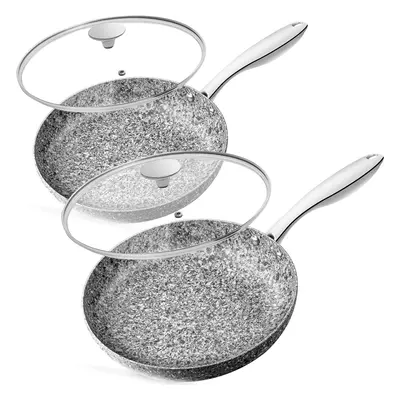 (1 kg) 20cm & 26cm Frying Pan with Lid, Frying Pan Set with Stone-Derived Coating, Non Stick Fry