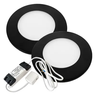 (2 Lights & Driver) BLACK Ultra-Slim Round Under Cabinet Surface Light & Driver - Natural White