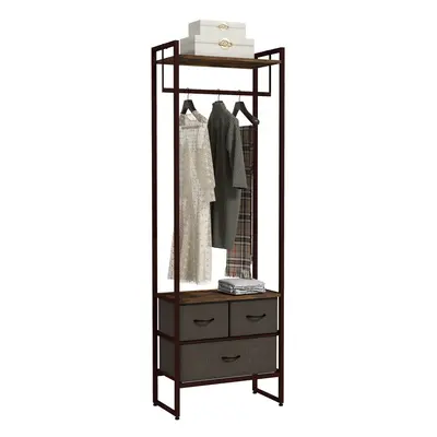 HOMCOM Clothes Hanging Rail with Fabric Drawers Storage Shelves for Hallway