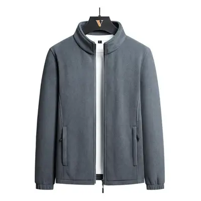 (grey, XL) Spring And Autumn Men&apos;s Fleece Sports Jacket Fleece Sweater Solid Color Stand Co