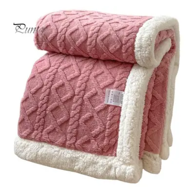 (pink, 2x2.3m) Winter Thickened Blanket Double-sided Fluff Plush Double-layer 3D Jacquard Solid 