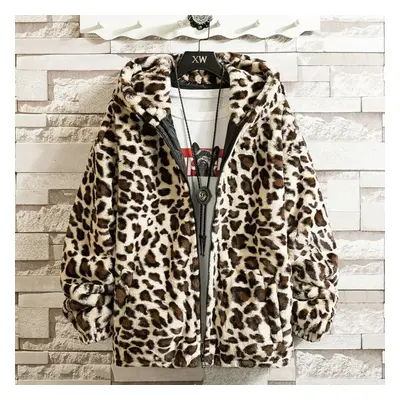 (as the picture, XL) Winter Leopard Print Jacket Loose Comfortable Cotton Padded Jacket Fashion 