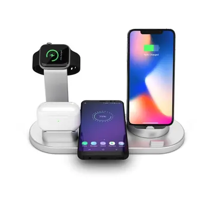 (silver) Qi Wireless Charger Stand For Iphone 13 11 Pro Max Fast Charging 10w In Multifunction C