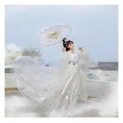 (ivory, XL) Sequins Gradient Shimmering Women Hanfu Traditional Chinese Dress Prom Formal Birthd