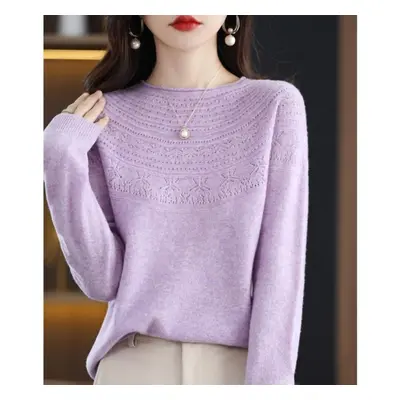 (bright lavender, L) Grace Comfort Autumn Winter Female Mock-neck Cashmere 100% Merino Wool Twis