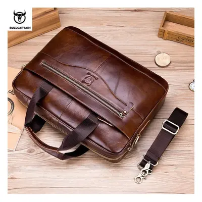 (brown) Bullcaptain Documents Bag Genuine Leather Men&apos;s Briefcase Vintage Business Computer