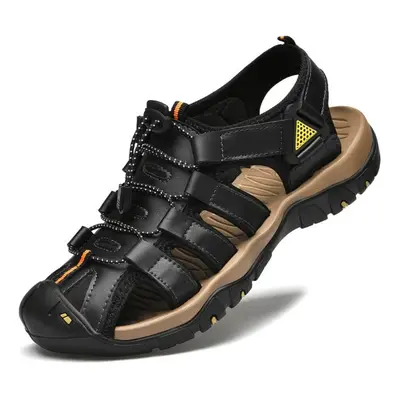 (black, 38) Plus Size Men&apos;s Genuine Leather Sandals Beach Sandals Casual Shoes