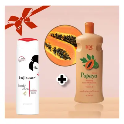 Pack Of Whitening Lotion Set - Kojie San Body Lotion 250ml + RDL Papaya Whitening Lotion for Han