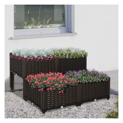 Outsunny 4-piece Elevated Flower Bed Vegetable Herb Planter Plastic, Brown