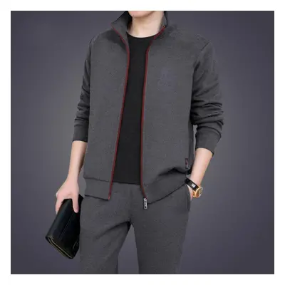 (dark gray, XL) Men Casual Tracksuit Sets Jacket+pants Two Piece Sets Sports Suit Patchwork Sets