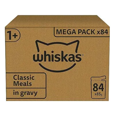 Whiskas 1+ Adult Classic Selection in Gravy Pouches, Adult Wet Cat Food, Megapack (84 x g)