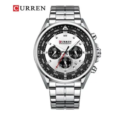 (silver) Curren Men&apos;s Luxury Watches Fashion Sporty Wristwatches Male Chronograph Quartz St