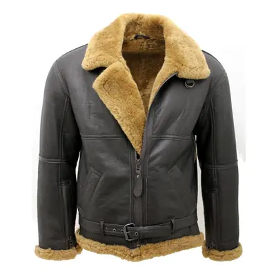 (3XL) Mens RAF Real Sheepskin Flying Leather Jacket