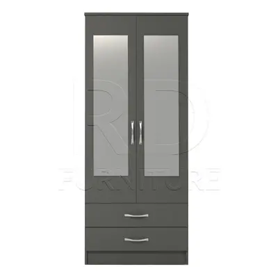 Ready assembled Classic Door Drawer Mirrored Wardrobe Grey